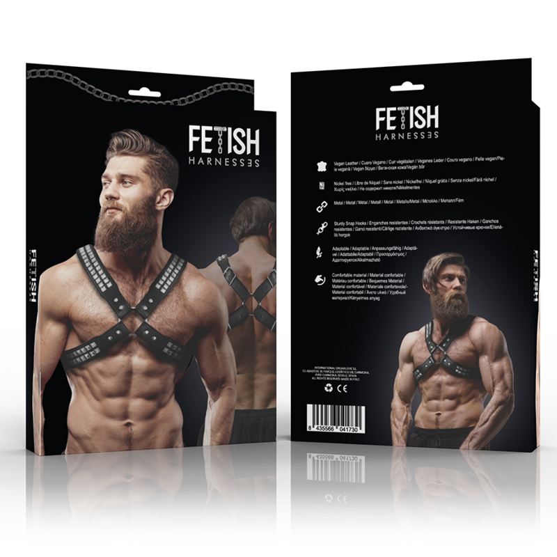 Riveted Cross-Chest Vegan Leather Harness – Black – image 2
