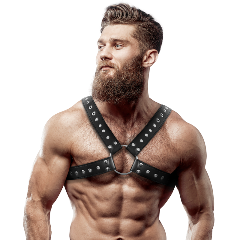 Studded Cross-Chest Vegan Leather Harness – Black